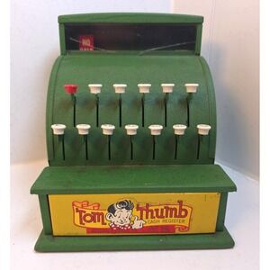 Vtg 50s Tom Thumb Cash Register Toy Metal Green Western Stamping Co Tin WORKS